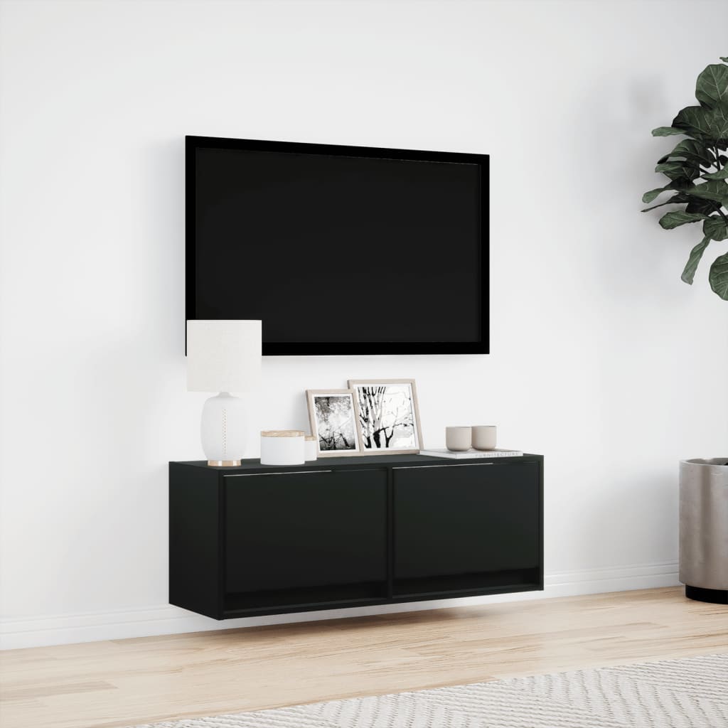 TV-möbel svart 100x31x35 cm Väggmonterad TV-bänk LED