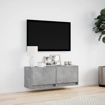 TV-möbel betonggrå 100x31x35 cm Väggmonterad TV-bänk LED