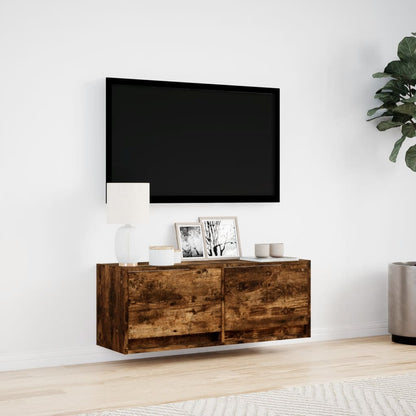 TV-möbel rökfärgad ek 100x31x35 cm Väggmonterad TV-bänk LED