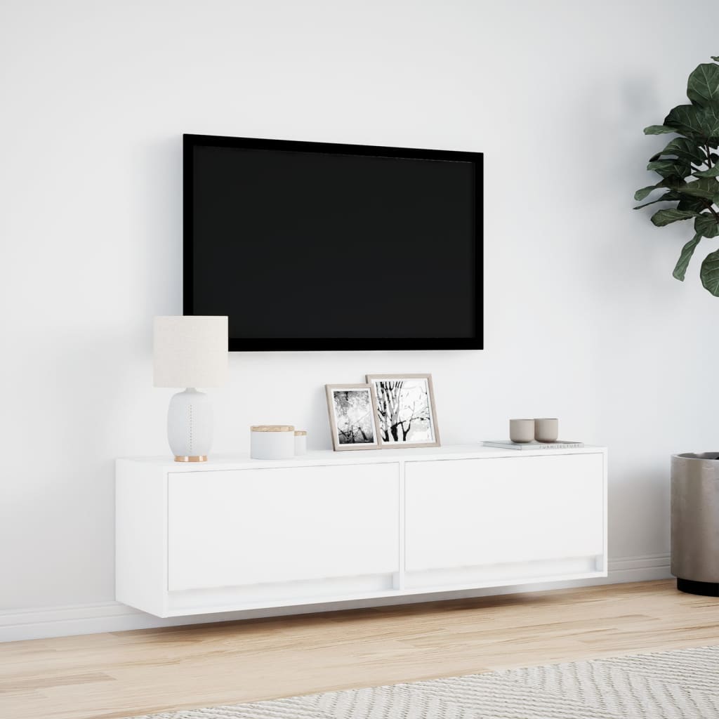 TV-möbel vit 140x31x38 cm Väggmonterad TV-bänk LED