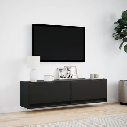 TV-möbel svart 140x31x38 cm Väggmonterad TV-bänk LED