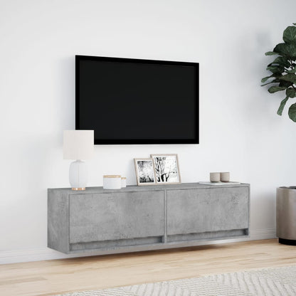 TV-möbel betonggrå 140x31x38 cm Väggmonterad TV-bänk LED