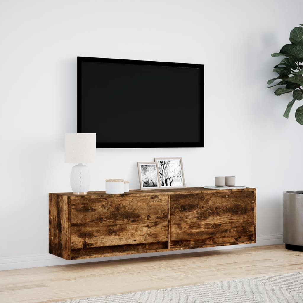 TV-möbel rökfärgad ek 140x31x38 cm Väggmonterad TV-bänk LED