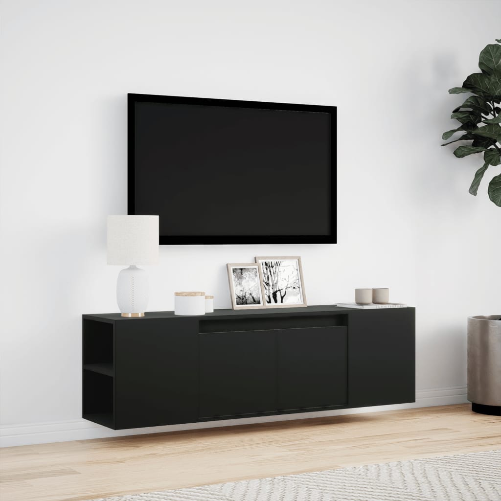 TV-möbel svart 135x31x39,5 cm Väggmonterad TV-bänk LED