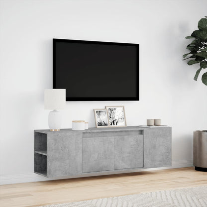 TV-möbel betonggrå 135x31x39,5 cm Väggmonterad TV-bänk LED