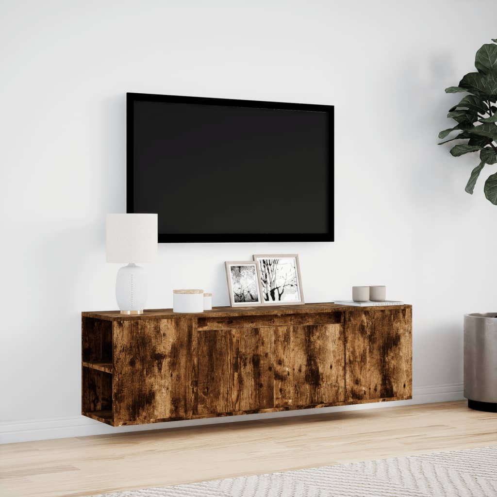 TV-möbel rökfärgad ek 135x31x39,5 cm Väggmonterad TV-bänk LED