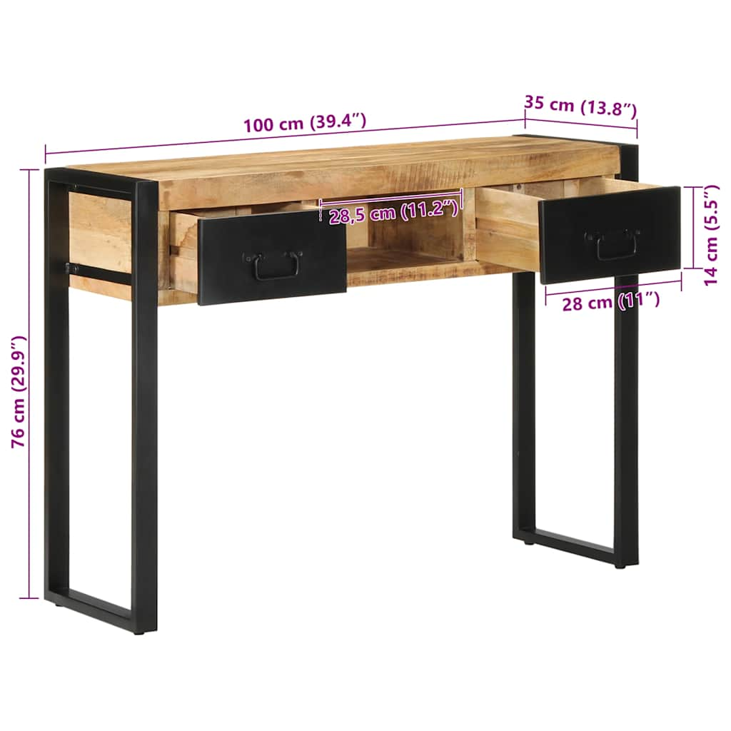 Avlastningsbord 100x35x75 cm massivt grovt trä mango