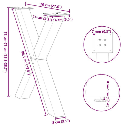 Matbordsben X-formad 3 st antracit 70x(72-73) cm stål