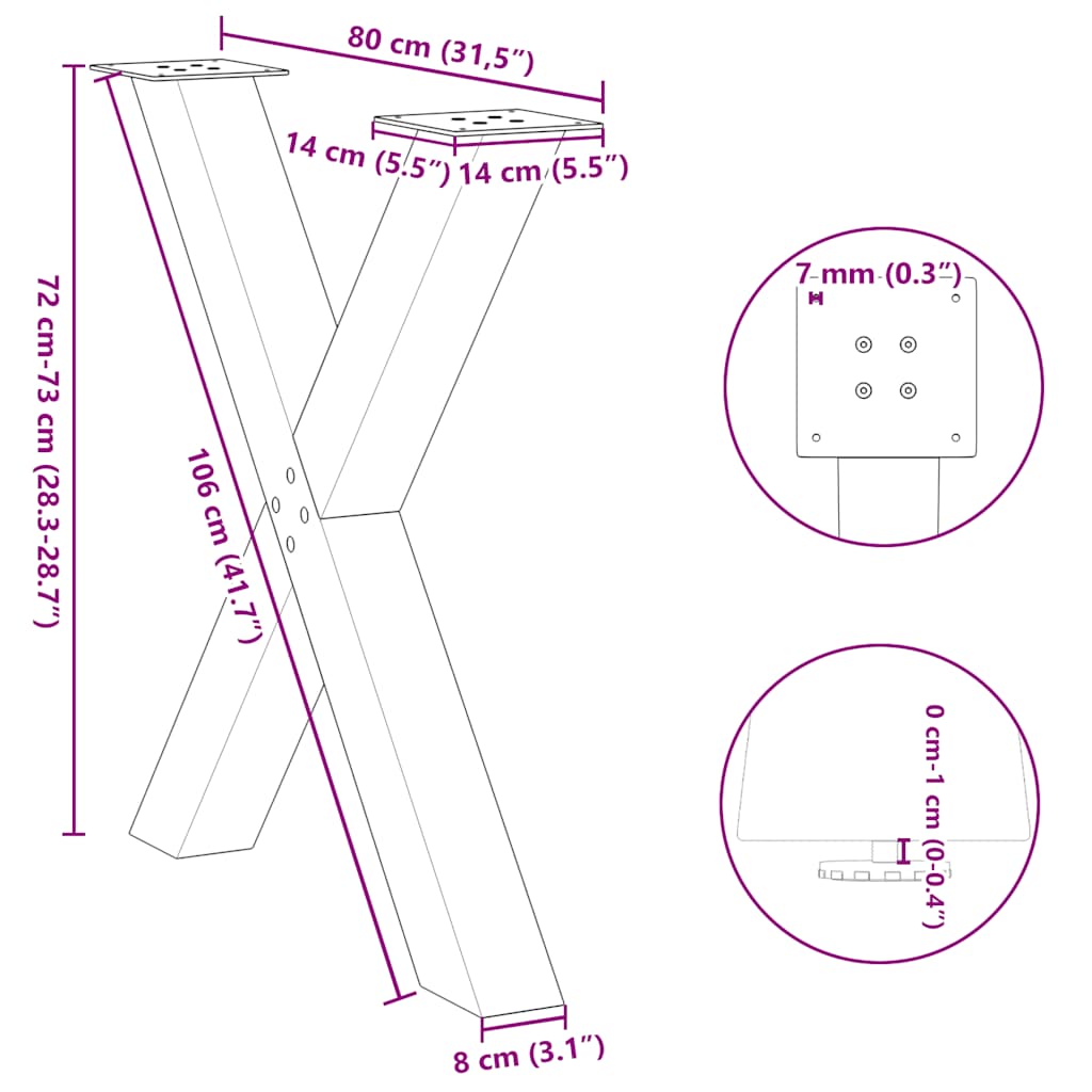 Matbordsben X-formad 3 st antracit 80x(72-73) cm stål