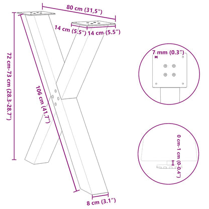 Matbordsben X-formad 3 st antracit 80x(72-73) cm stål