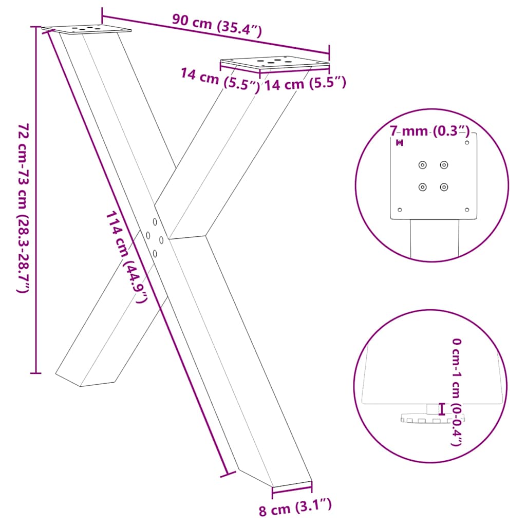 Matbordsben X-formad 3 st antracit 90x(72-73) cm stål