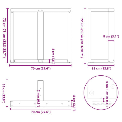 Matbordsben T-formad 2 st svart 70x35x(72-73) cm stål