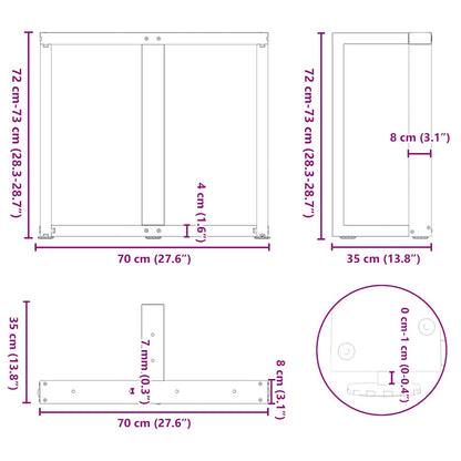 Matbordsben T-formad 2 st antracit 70x35x(72-73) cm stål