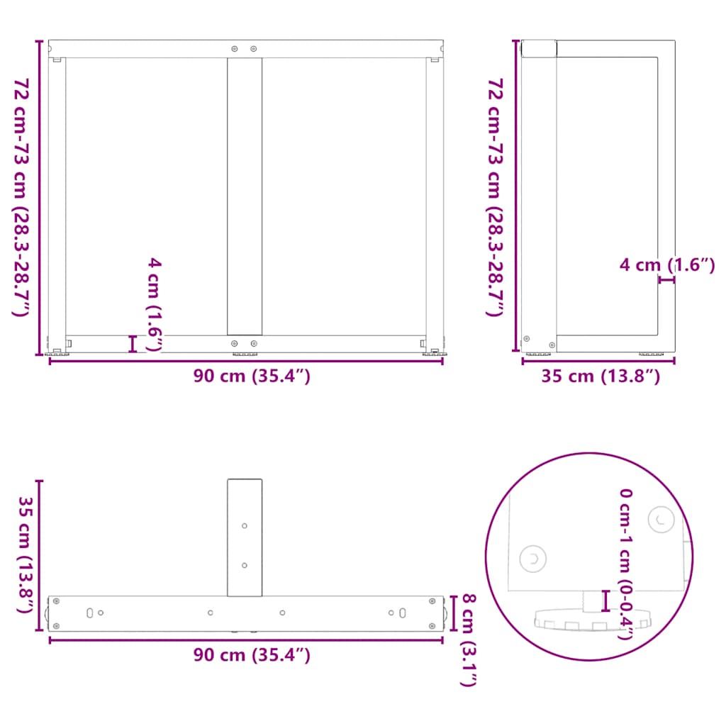 Matbordsben T-formad 2 st svart 90x35x(72-73) cm stål