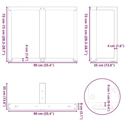 Matbordsben T-formad 2 st svart 90x35x(72-73) cm stål