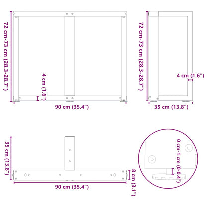 Matbordsben T-formad 2 st antracit 90x35x(72-73) cm stål