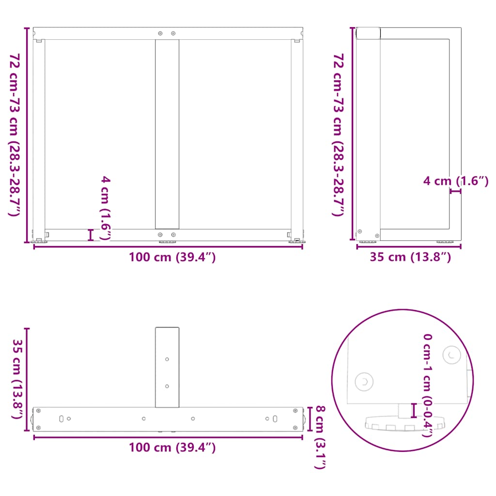 Matbordsben T-formad 2 st antracit 100x35x(72-73) cm stål