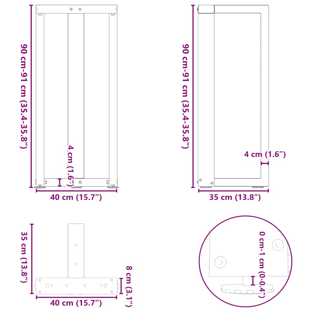 Barbordsben T-formad 2 st antracit 40x35x(91-92) cm stål