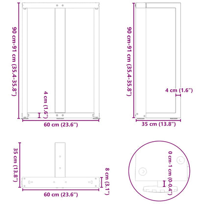 Barbordsben T-formad 2 st svart 60x35x(91-92) cm stål