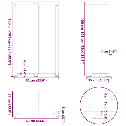 Barbordsben T-formad 2 st svart 60x35x(101-102) cm stål