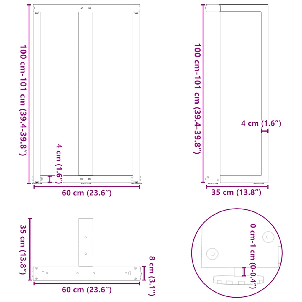 Barbordsben T-formad 2 st vit 60x35x(101-102) cm stål