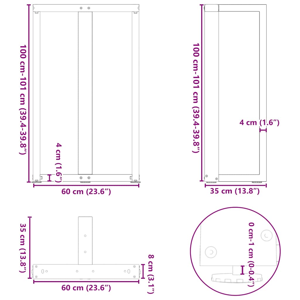 Barbordsben T-formad 2 st antracit 60x35x(101-102) cm stål