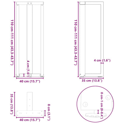 Barbordsben T-formad 2 st svart 40x35x(111-112) cm stål