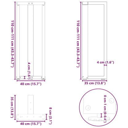 Barbordsben T-formad 2 st antracit 40x35x(111-112) cm stål