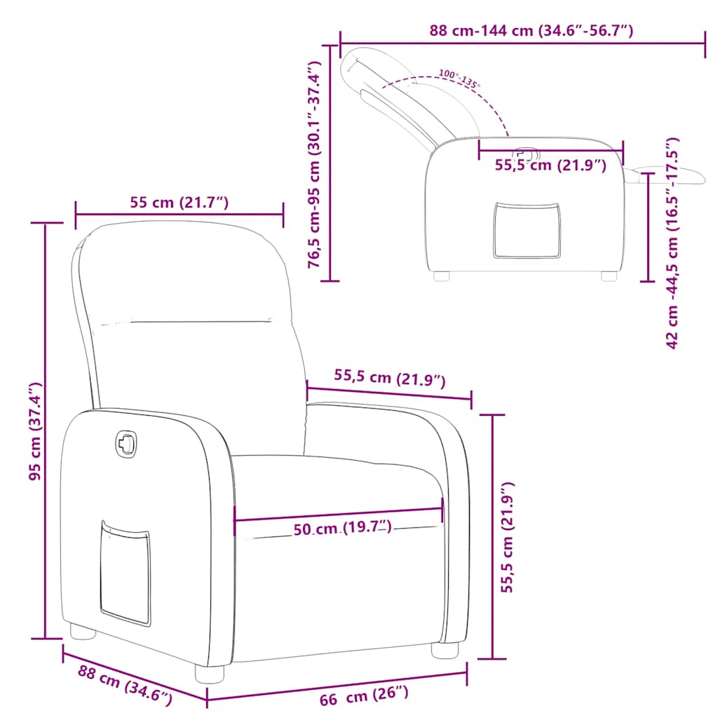 Fåtölj mörkgrön Recliner massiv trä tyg