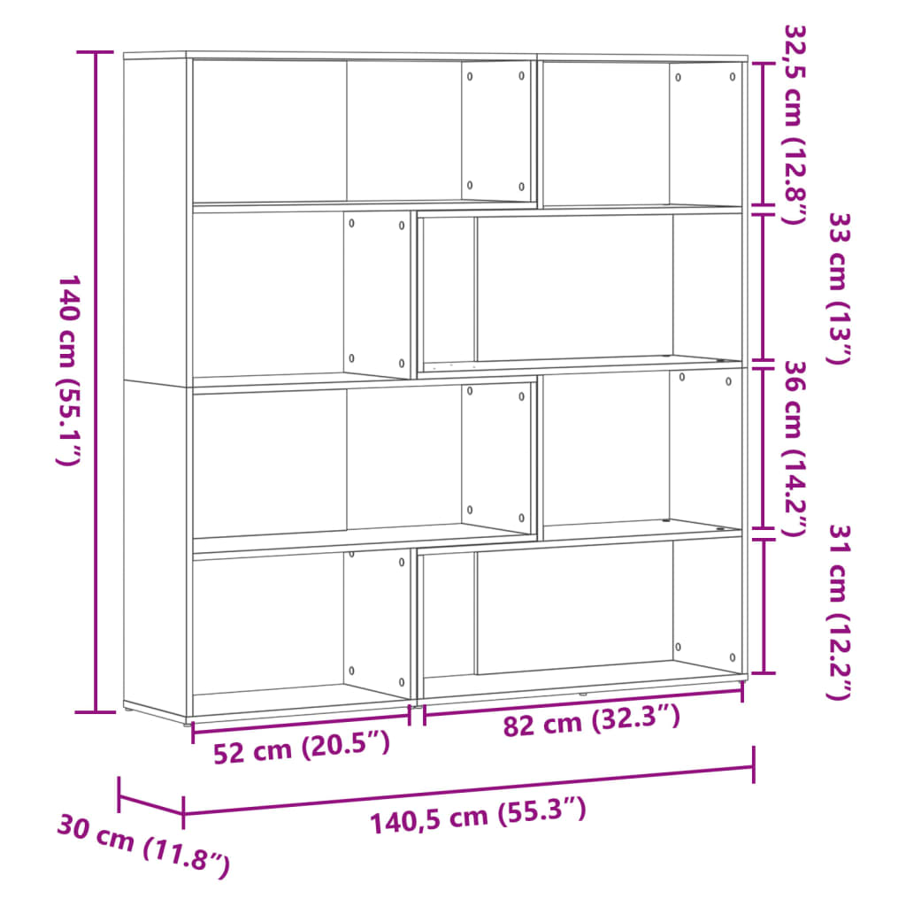 Bokhylla brun ek  hörn 4 hyllplan 85x85x140 cm