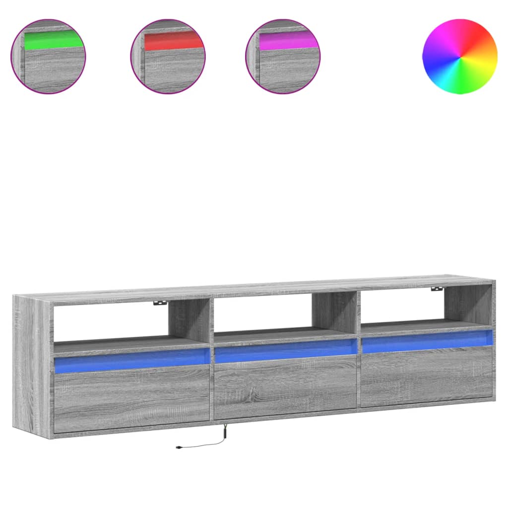 TV-möbel grå sonoma 180x31x45 cm Väggmonterad TV-bänk LED