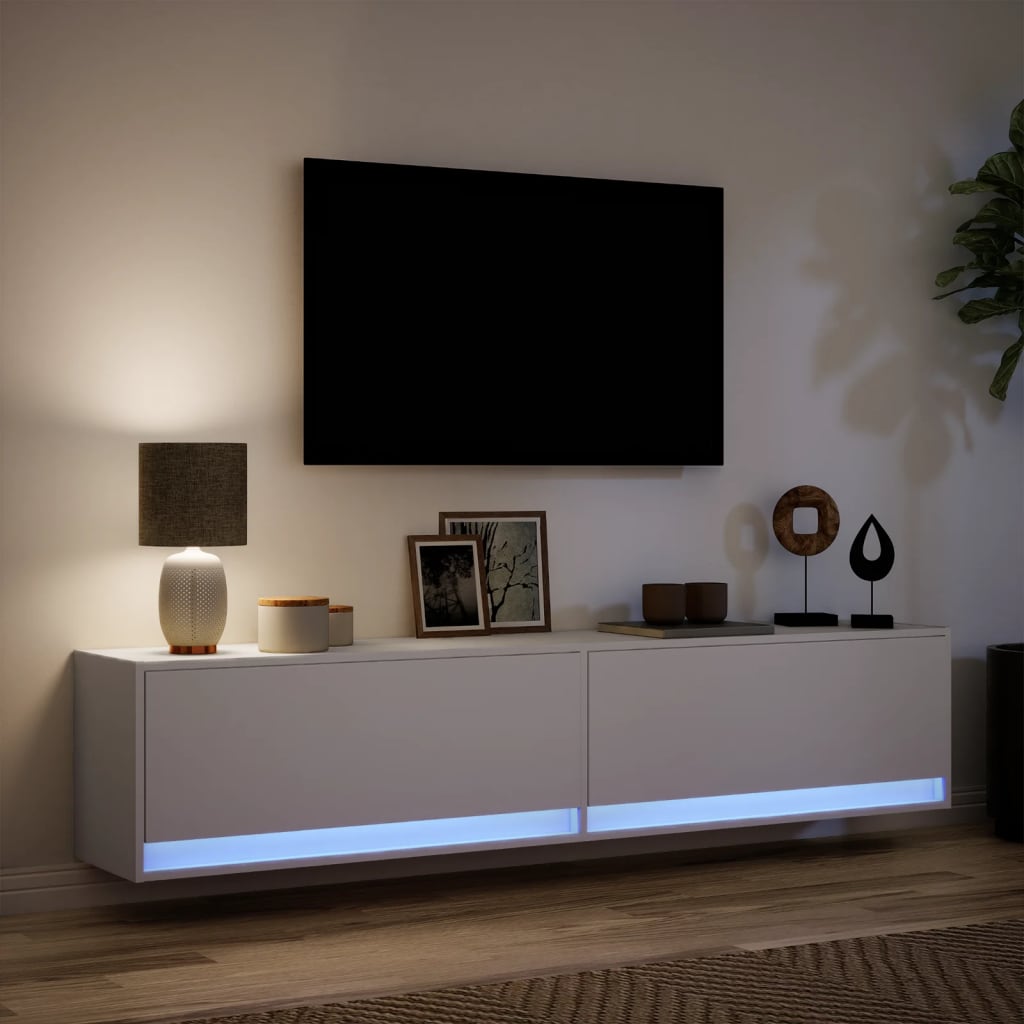 TV-möbel vit 180x31x38 cm Väggmonterad TV-bänk LED