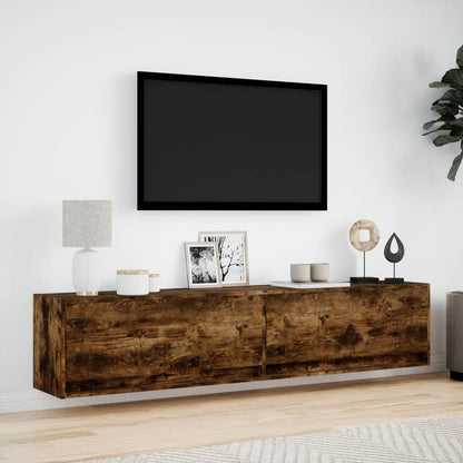 TV-möbel rökfärgad ek 180x31x38 cm Väggmonterad TV-bänk LED