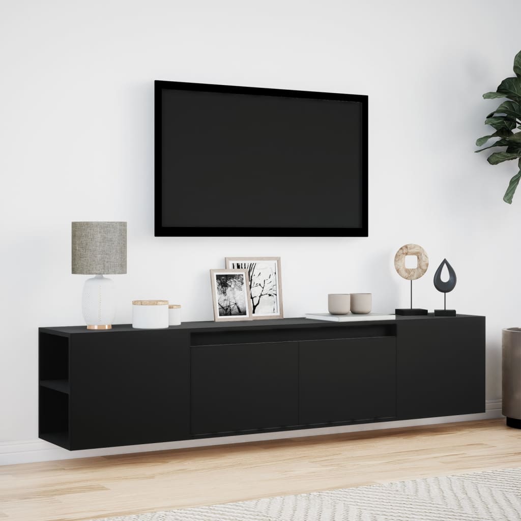 TV-möbel svart 180x31x39,5 cm Väggmonterad TV-bänk LED