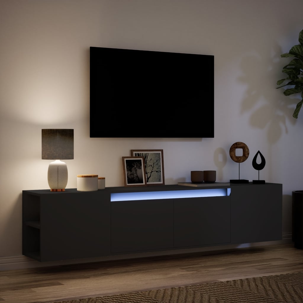 TV-möbel svart 180x31x39,5 cm Väggmonterad TV-bänk LED