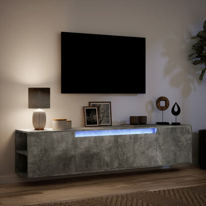 TV-möbel betonggrå 180x31x39,5 cm Väggmonterad TV-bänk LED