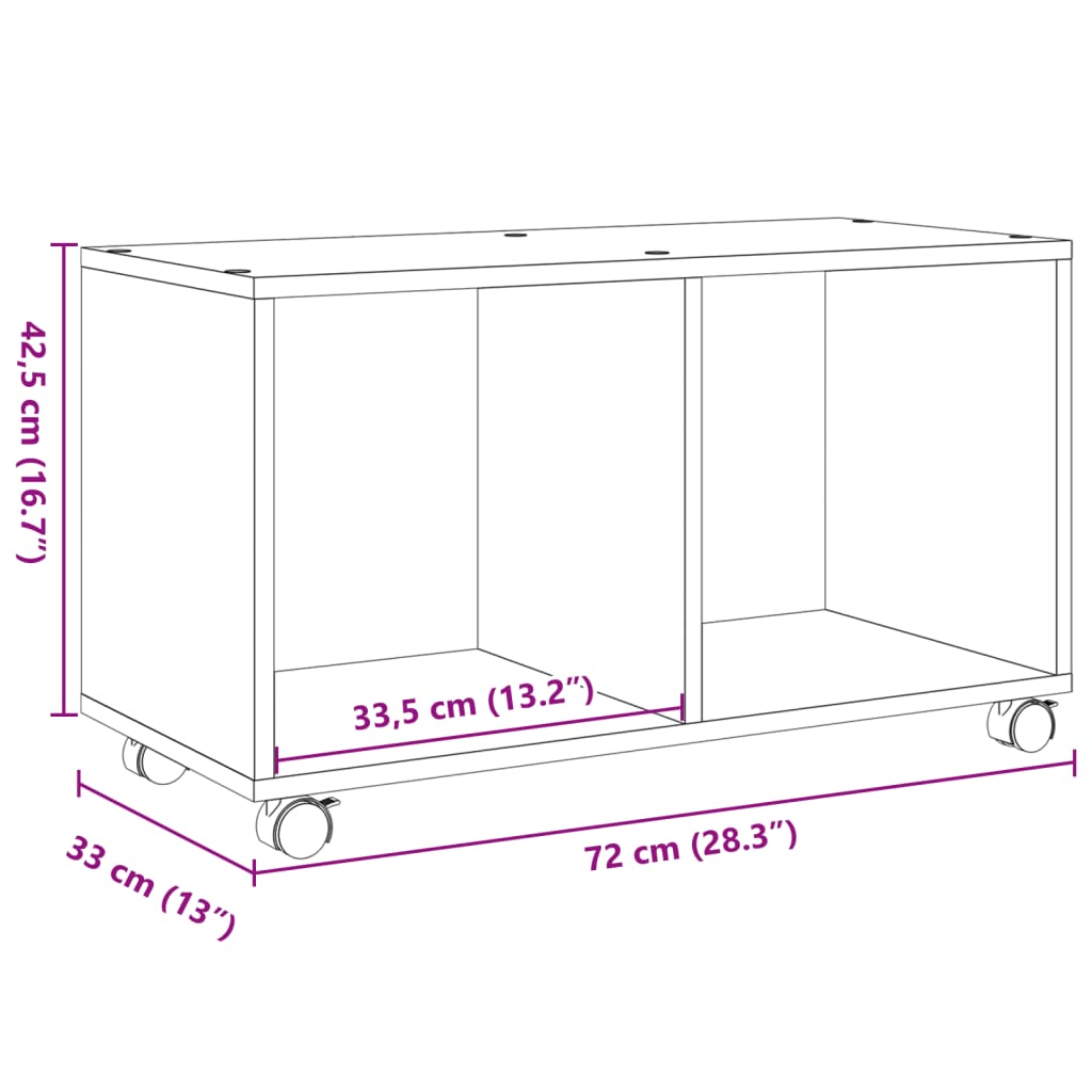 Skåp sonoma ek med hjul sonoma ek 72x33x42,5 cm