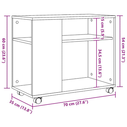 Sidobord vit med hjul 70x35x60 cm