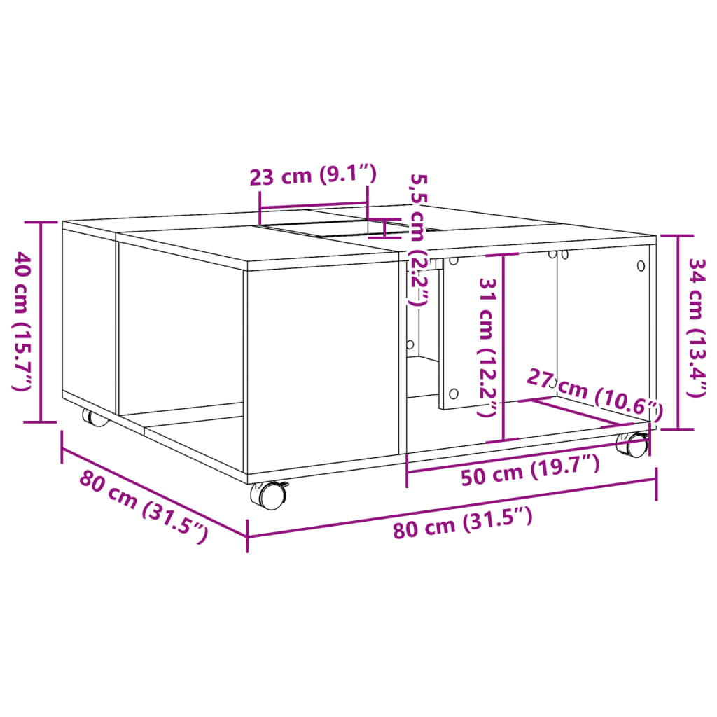 Soffbord brun ek 80x80x40 cm