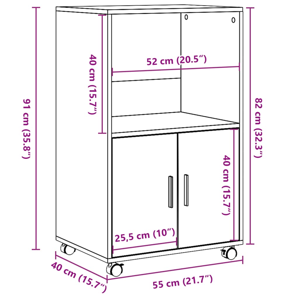 Skåp vit med hjul 55x40x91 cm