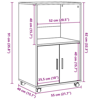 Skåp vit med hjul 55x40x91 cm