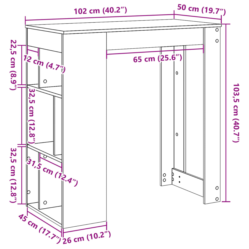 Barbord bistrobord vit med ställ 102x50x103,5 cm