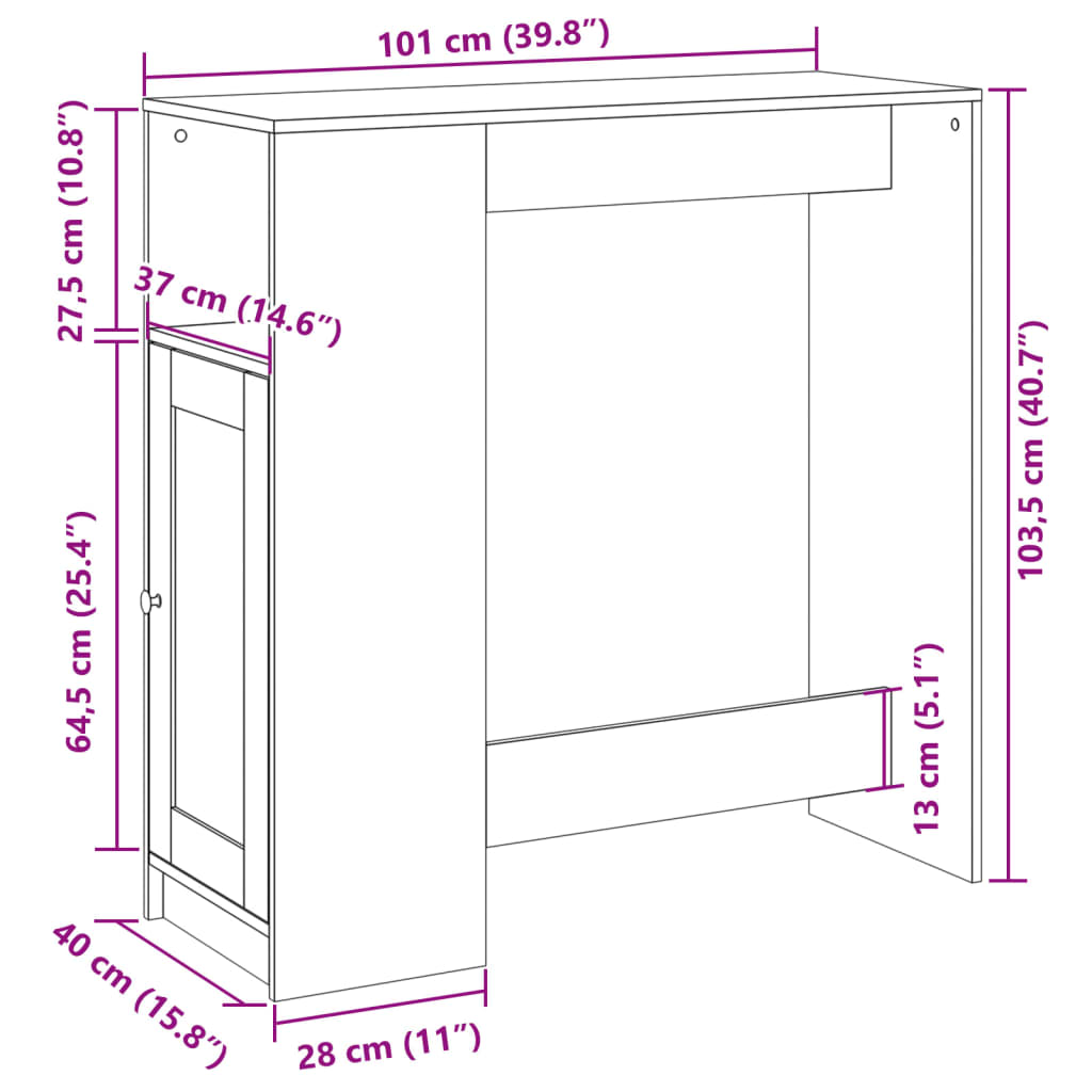 Barbord bistrobord vit med ställ 101x40x103,5 cm