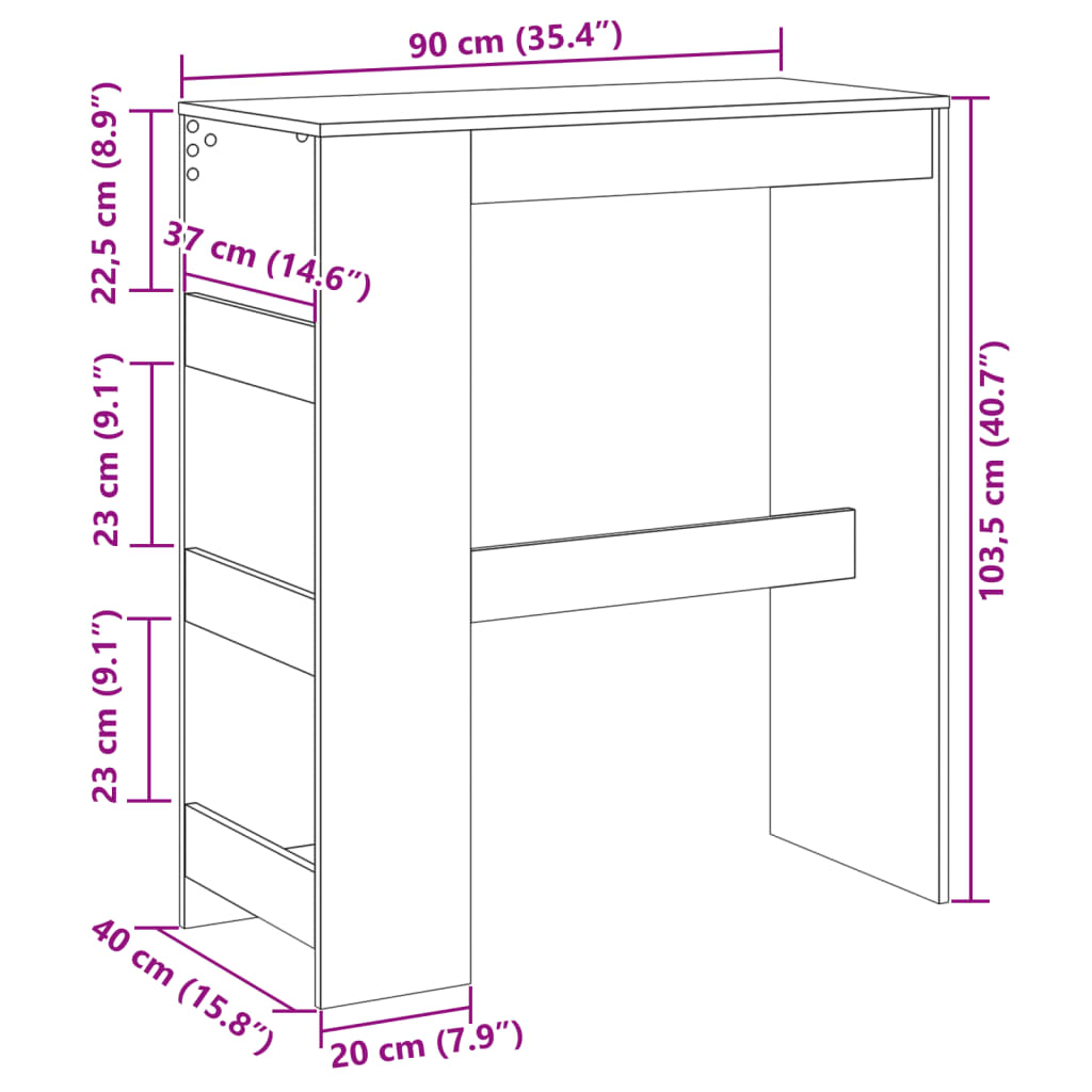 Barbord bistrobord vit med ställ 90x40x103,5 cm