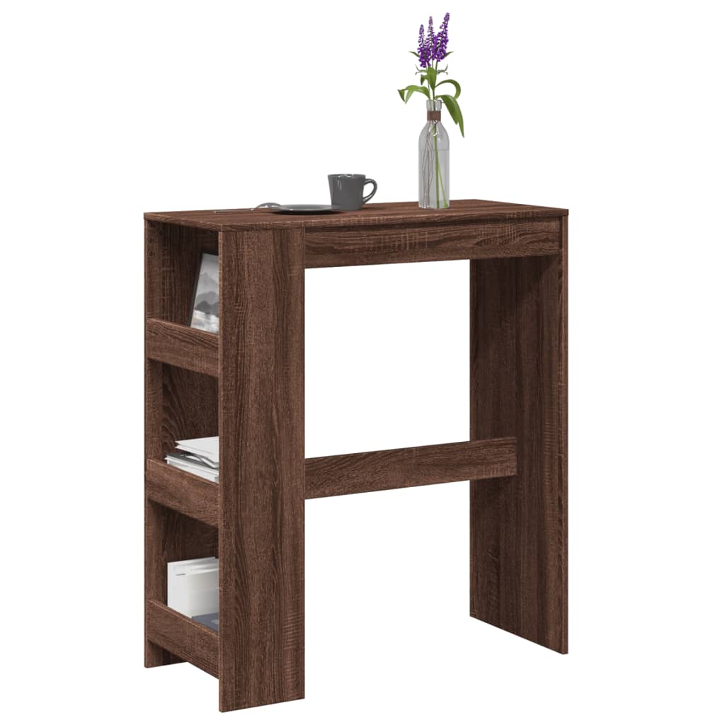 Barbord bistrobord brun ek med hyllor 90x40x103,5 cm