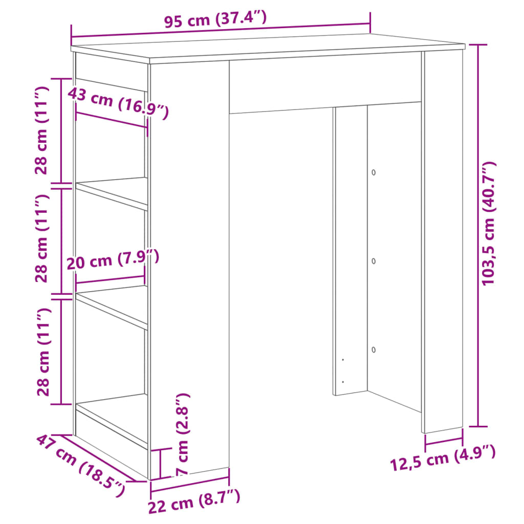 Barbord bistrobord svart med ställ 95x47x103,5 cm