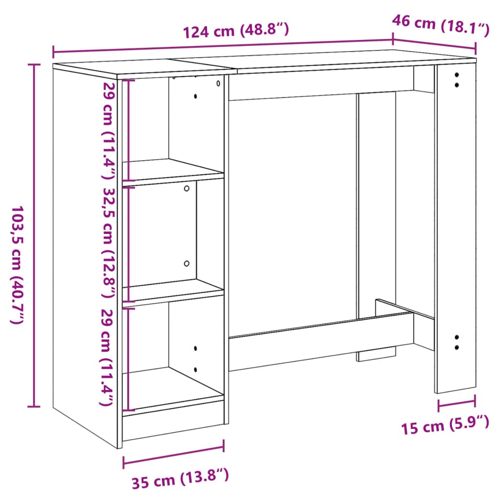 Barbord bistrobord brun med hylla 124x46x103,5 cm