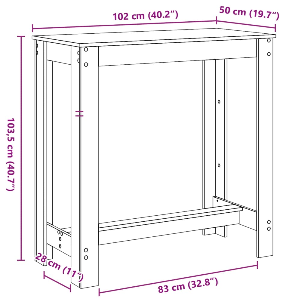 Barbord vit 102x50x103,5 cm