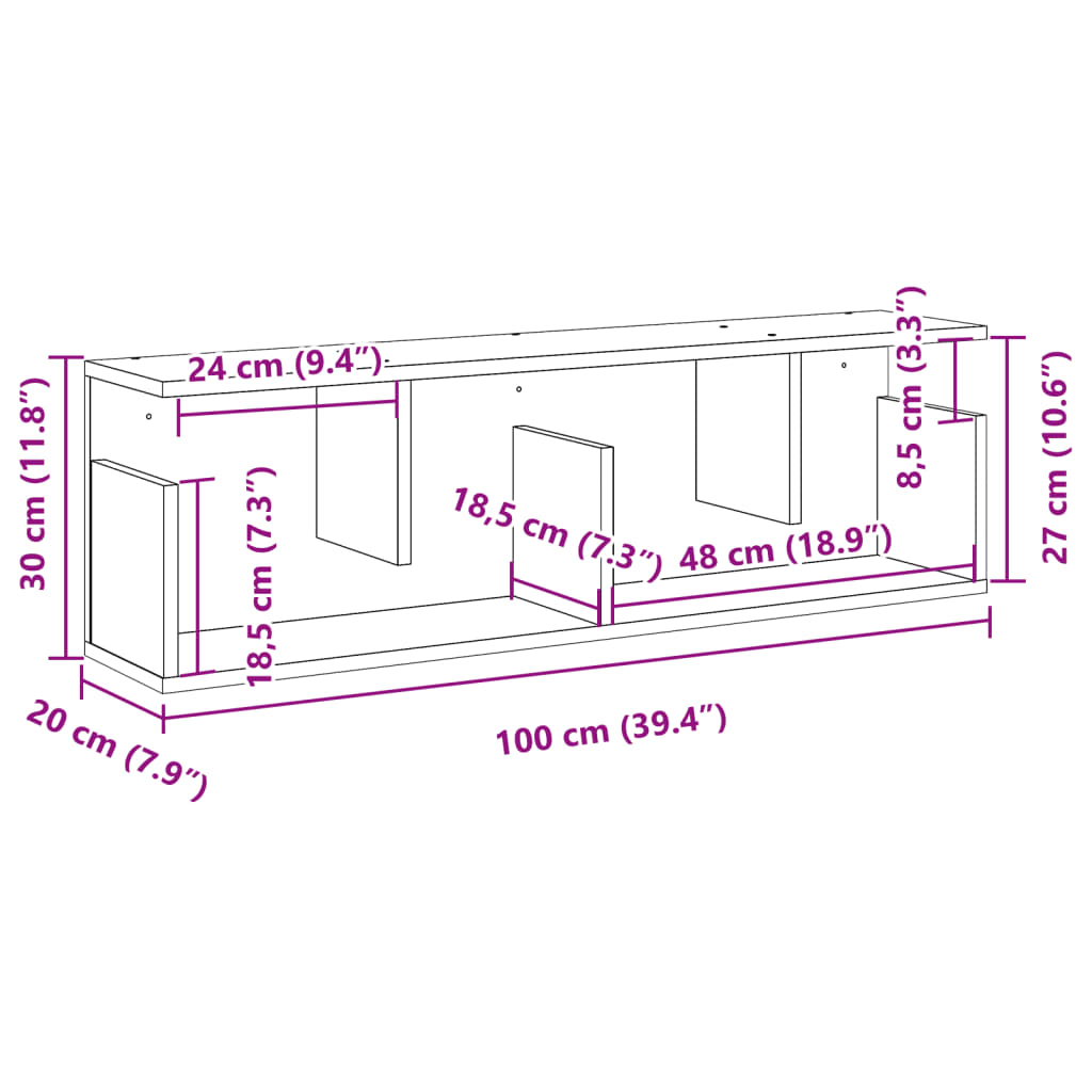 Seinäkaappi 100x20x30 cm betonin harmaa