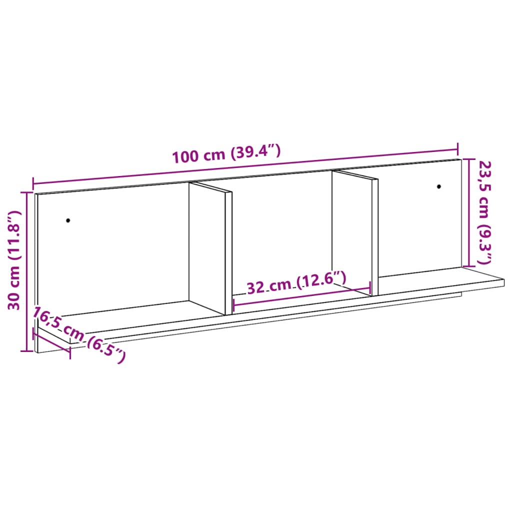 Seinäkaappi 100x16,5x30 cm betonin harmaa